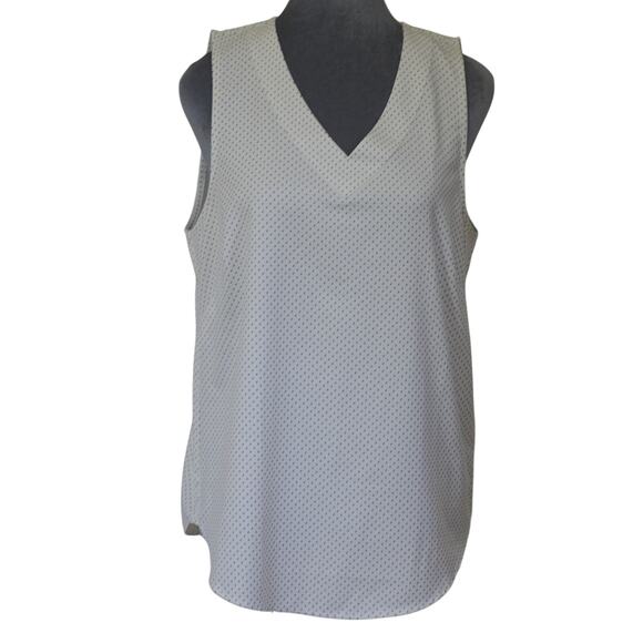 Maddie Tops - Maddie Eden Ruth White Polka Dot V-Neck Sleeveless Blouse Women's Large